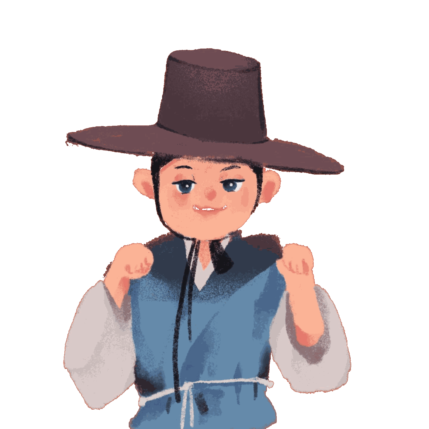 Ravis character self drawing in a playful hat